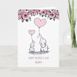 Mummy Baby Elephants Folded Greeting Card