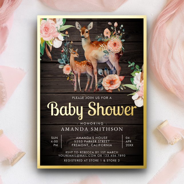 Mummy Baby Floral Deer Wood Baby Shower Gold (Creator Uploaded)
