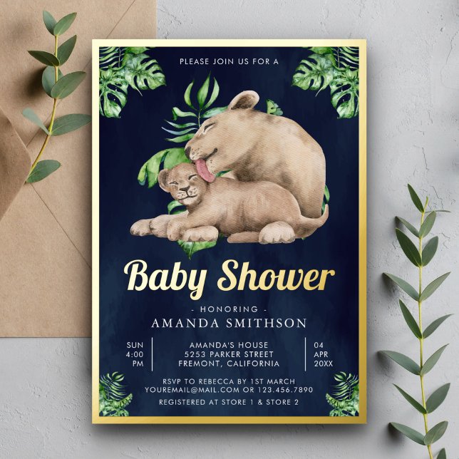 Mummy Baby Lion Cub Jungle Navy Baby Shower Gold (Creator Uploaded)