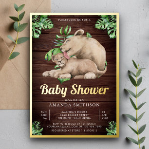 Mummy Baby Lion Cub Jungle Wood Baby Shower Gold