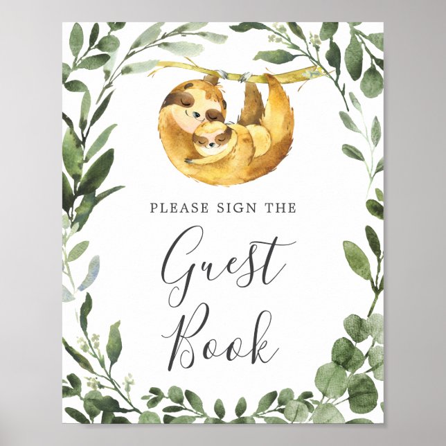 Mummy Baby Sloth Baby Shower Guestbook Sign (Front)