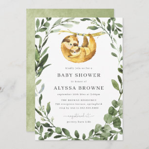 Mummy Baby Sloth Baby Shower Invitation