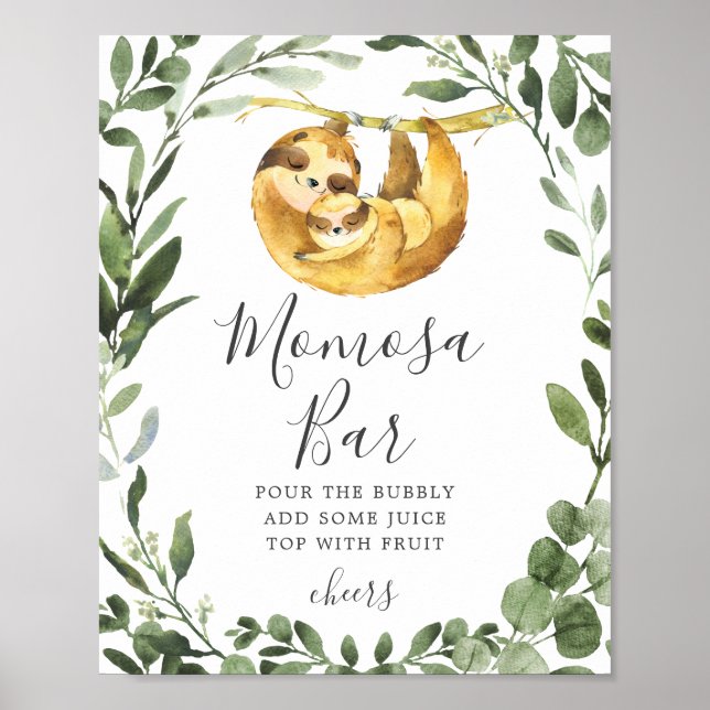 Mummy Baby Sloth Baby Shower Mimosa Bar Sign (Front)