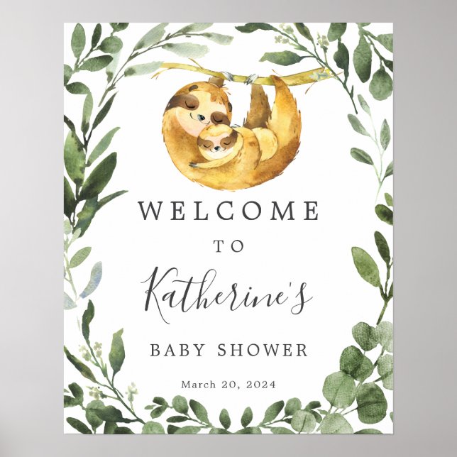 Mummy Baby Sloth Baby Shower Welcome Sign (Front)