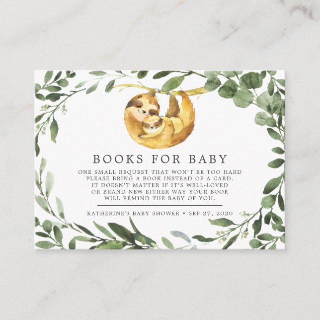 Mummy Baby Sloth Books For Baby Baby Shower Card (Front)