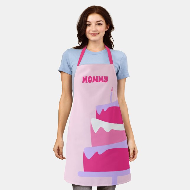 Mummy Baker Cute Cake Pink Purple Apron (Worn)
