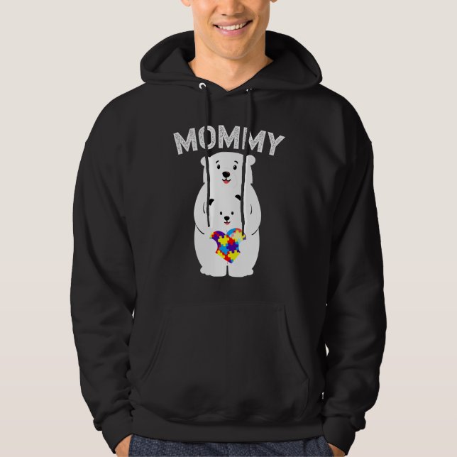 Mummy Bear Autism Awareness Puzzle Heart Family Lo Hoodie (Front)