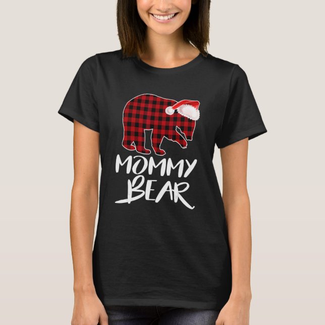 Mummy Bear Buffalo Red Plaid Santa Christmas Pajam T-Shirt (Front)