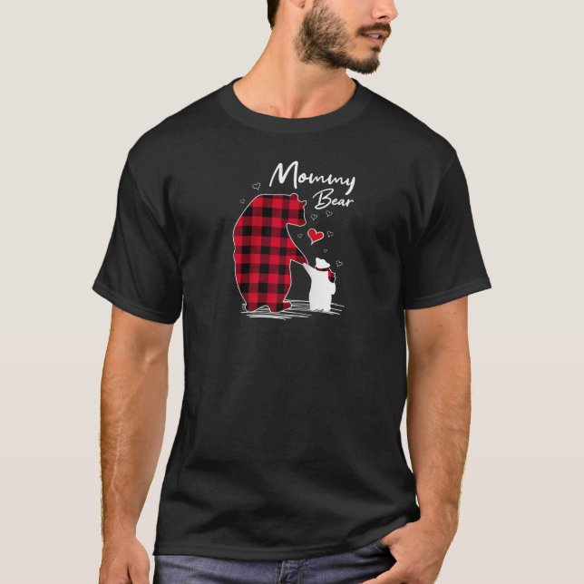 Mummy Bear Christmas Mama Mum Pajama Red Buffalo P T-Shirt (Front)