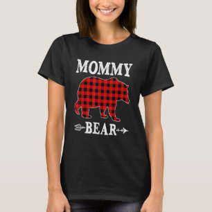 Mummy Bear Christmas Pajama Red Plaid Buffalo Fami T-Shirt