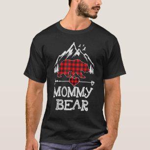 Mummy Bear Christmas Pajama Red Plaid Buffalo Fami T-Shirt