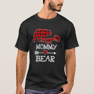 Mummy Bear Christmas Pajama Red Plaid Buffalo For  T-Shirt