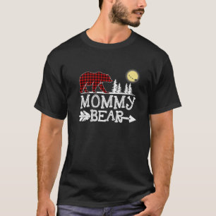 Mummy Bear Christmas Pajama Red Plaid Buffalo T-Shirt