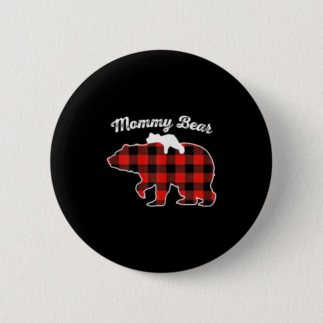 Mummy Bear Flannel Red Plaid Pajama Family Matchin 6 Cm Round Badge (Front)
