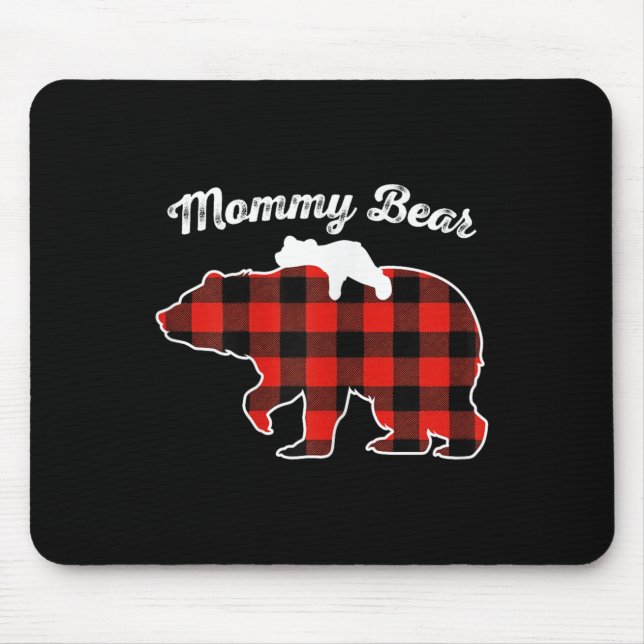 Mummy Bear Flannel Red Plaid Pajama Family Matchin Mouse Mat (Front)