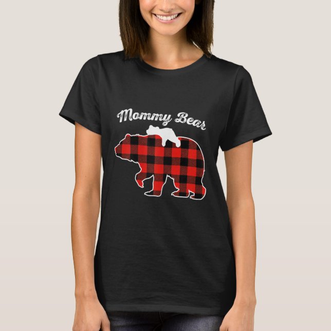 Mummy Bear Flannel Red Plaid Pajama Family Matchin T-Shirt (Front)