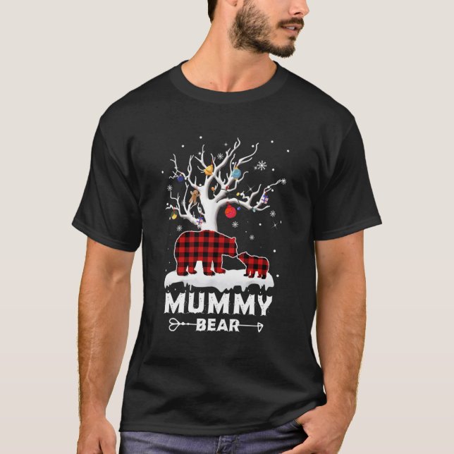 Mummy Bear Pajama Red Plaid Buffalo Family Gift Fo T-Shirt (Front)