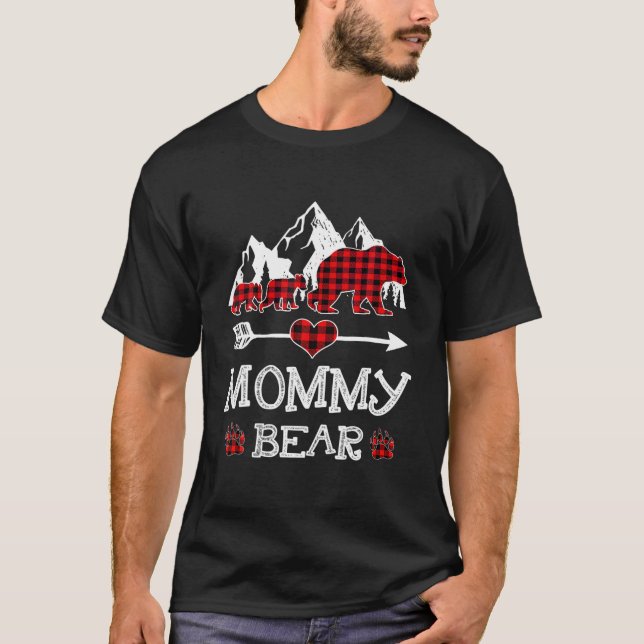 Mummy Bear , Red Buffalo Plaid Mummy Bear Pajama T-Shirt (Front)
