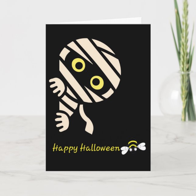 Mummy Bee “Happy Halloween” Card (Blank Inside) (Front)