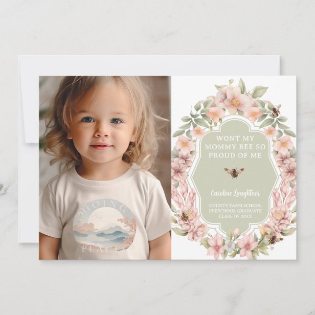 Mummy Bee Proud Preschool Graduation Announcement (Front)