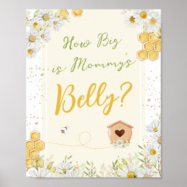Mummy Belly Guessing Game Bumblebee Baby Shower Poster (Front)