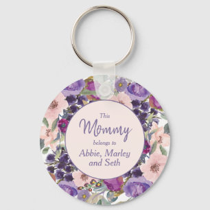 Mummy Belongs to Purple Blush Pink Floral Key Ring