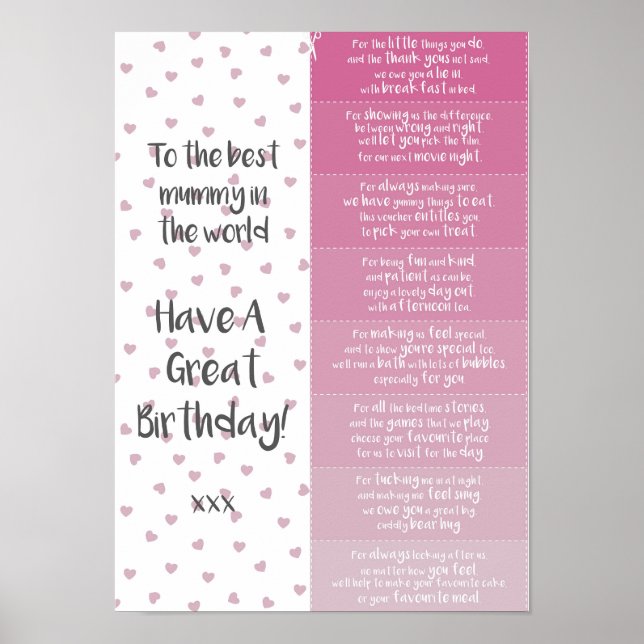 Mummy Birthday Coupons Poster (Front)