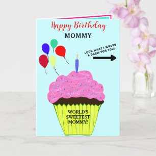 Mummy Birthday Pink Cupcake Write Draw Message Card