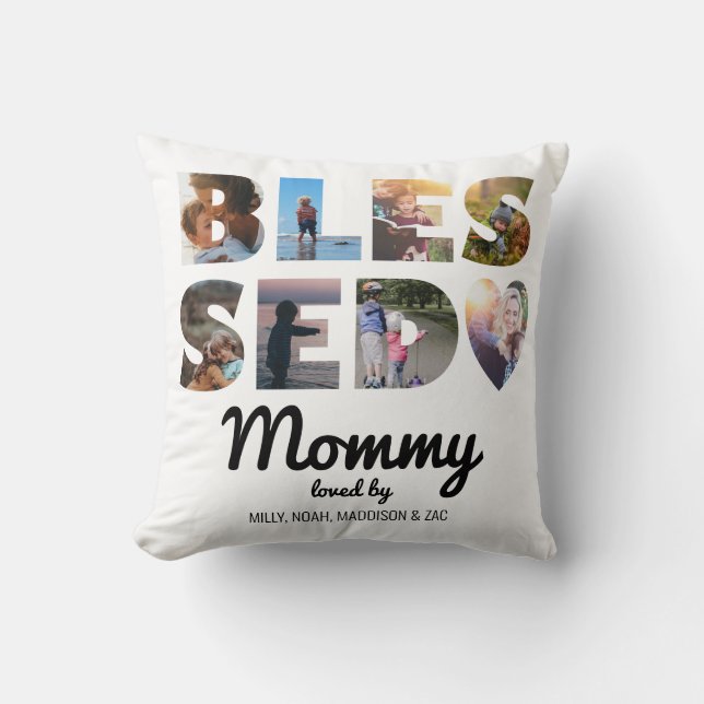 Mummy Blessed Photo Collage Personalised Cushion (Front)
