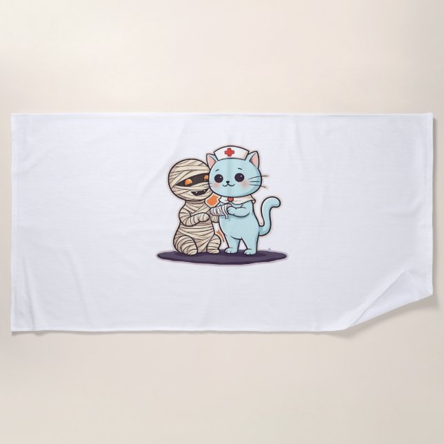 Mummy Boo-Boo Nurse Cat to the Rescue! Classic T-S Beach Towel (Front)