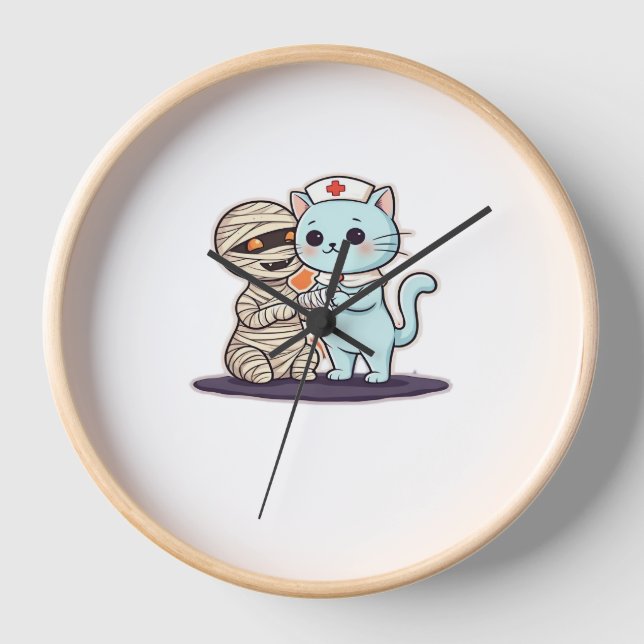 Mummy Boo-Boo Nurse Cat to the Rescue! Classic T-S Clock (Front)