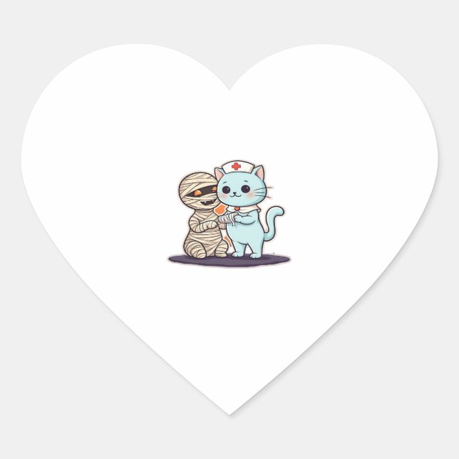 Mummy Boo-Boo Nurse Cat to the Rescue! Classic T-S Heart Sticker (Front)