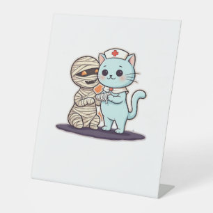 Mummy Boo-Boo Nurse Cat to the Rescue! Classic T-S Pedestal Sign