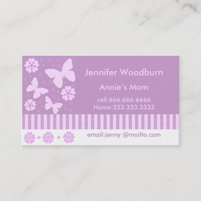 Mummy Business Cards -Lavender Butterflies Flowers (Front)