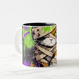 Mummy Calico Cat Halloween Two-Tone Coffee Mug
