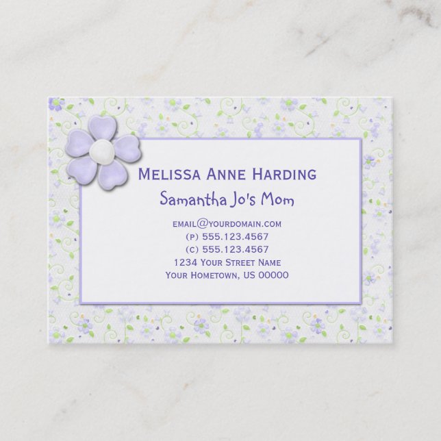 Mummy Calling Cards Tiny Purple Flowers (Front)