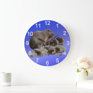 Mummy Capybara With Babies, Wall Clock