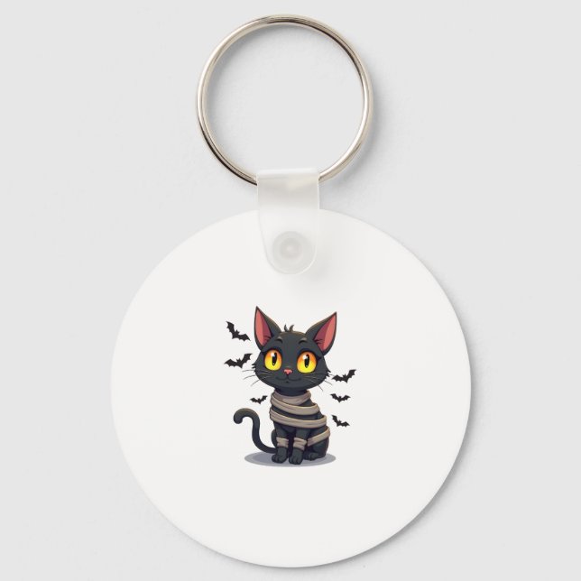 Mummy Cat Kitten Halloween Key Ring (Front)