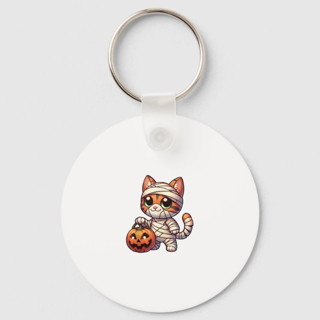 Mummy Cat Pumpkin Halloween. Tank Top Key Ring (Front)