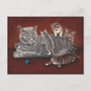 Mummy Cat with Kittens Postcard