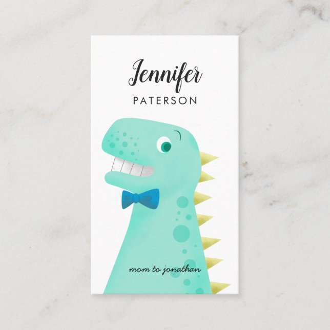 Mummy Contact Card Cool Dinosaur Green (Front)