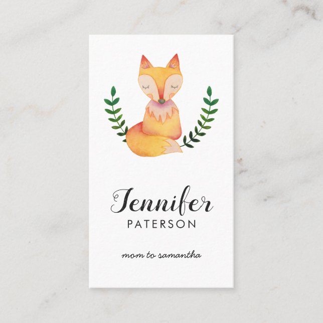 Mummy Contact Card Woodland Fox Watercolor (Front)