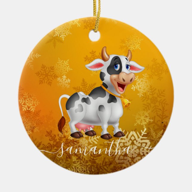 Mummy Cow Yellow  Ceramic Ornament (Front)