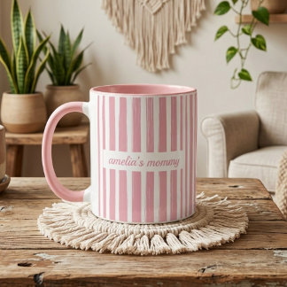 Mummy | Custom Pink Stripes Mum Baby Announcement Mug