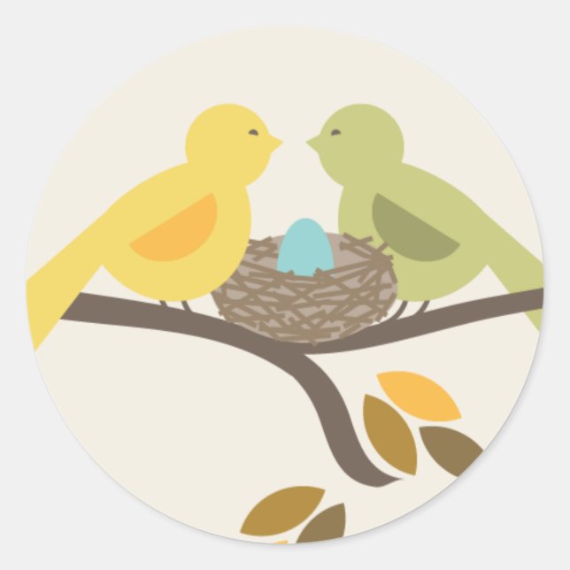 Mummy & Daddy Birds & Blue Egg Fall Baby Shower Classic Round Sticker (Front)