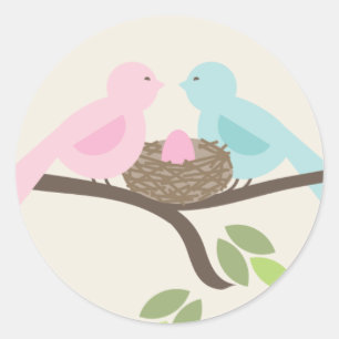Mummy & Daddy Birds & Pink Egg Baby Shower Classic Round Sticker