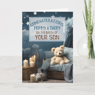 Mummy Daddy Blue New Baby Congratulations Card