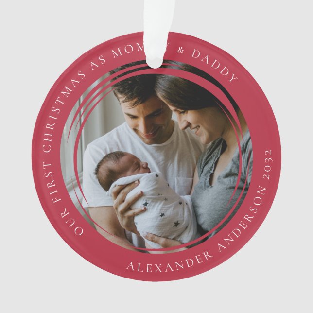 Mummy & Daddy First Christmas Photo Keepsake Ornament (Front)