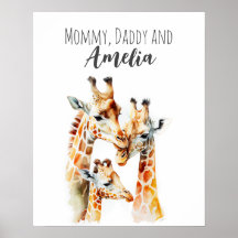 Mummy, daddy & me | Giraffe | Animal Nursery Art