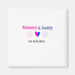 Mummy & Daddy new parents add name date heart blue Magnet